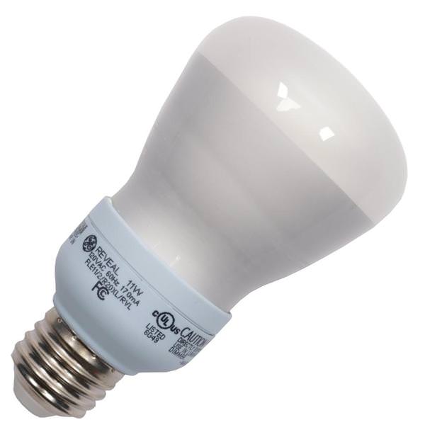 11 watt - R20 - Medium Screw (E26) Base - 2,500K - Warm White - GE Reveal® - Reflector Flood | GE Compact Fluorescent Light Bulb (GE FLE11R20XLRVLTP 61354)