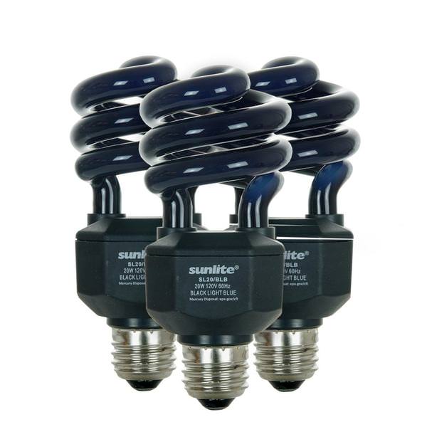 20 watt - 120 volt - T3 - Medium Screw (E26) Base - Spiral | Sunlite Black Light Compact Fluorescent Light Bulb (Sunlite SL20/3PK BLB 05645)