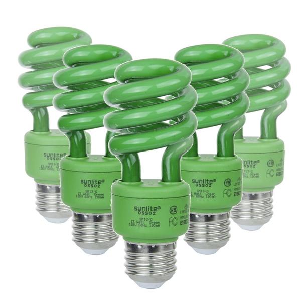 13 watt - T3 - Medium Screw (E26) Base - Green - Mini Twist / Spiral  | Sunlite Compact Fluorescent Light Bulb (Sunlite E174/GR/10PK Green Electric Tape 41412)