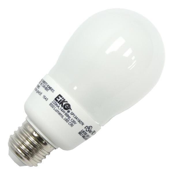 14 watt - 120 volt - A19 - Medium Screw (E26) Base - 2,700K - Warm White - Self Ballasted | Eiko Compact Fluorescent Light Bulb (Eiko SP13A19/27K 06447)
