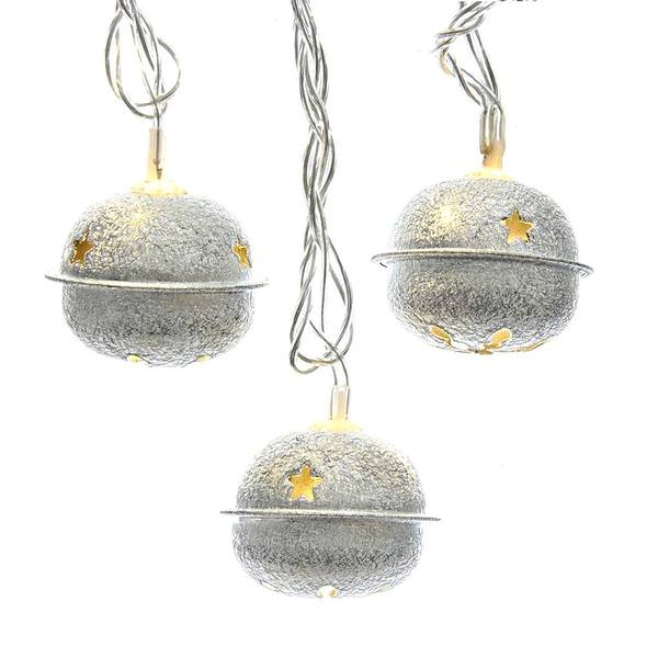 10 Light - 19' - Silver Bell - Warm White - Metal - LED | Kurt S. Adler Christmas Light String Set (Kurt S. Adler UL5012 10/L SLV BELL DECO W/WRM W LED SET 44996)