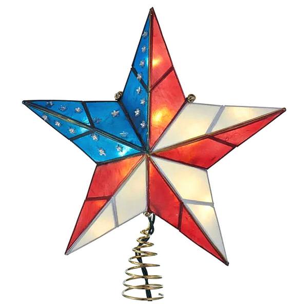 10 Light - 9.25 In. - American Flag - Capiz Star | Kurt S. Adler Christmas Tree Topper (Kurt S. Adler UL3142 10L CAPIZ STAR AMERICAN FLAG TREETP 45337)