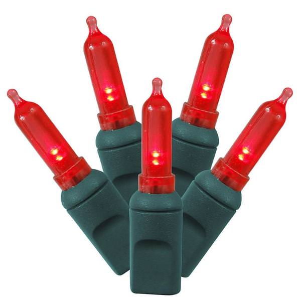 50 Light - 25' - Green Wire - Miniature - Red - Steady Burn | Kurt S. Adler LED Christmas Light Set (Kurt S. Adler UL4113R 45367)