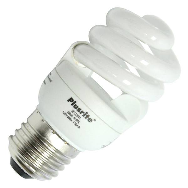 9 watt - 120 volt - T2 - Medium Screw (E26) Base - 4,100K - Cool White - 800 Series- Mini Twist / Spiral | Plusrite Compact Fluorescent Light Bulb (Plusrite CF9ET2/SP/841 4224 04224)
