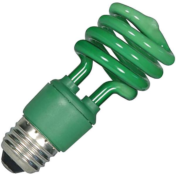 13 watt - 120 volt - T2 - Medium Screw (E26) Base - Green - Mini Twist / Spiral | Satco Compact Fluorescent Light Bulb (Satco 13T2/Green S5513 05513)