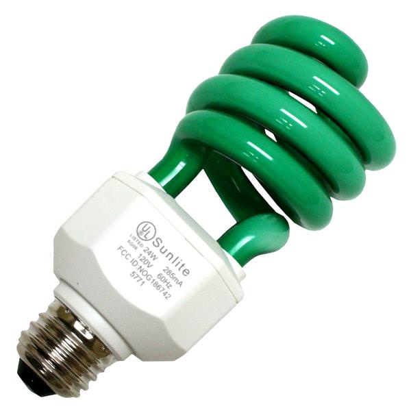 24 watt - 120 volt - Medium Screw (E26) Base - Green - Swirl Twist / Spiral | Sunlite Compact Fluorescent Light Bulb (Sunlite SL24/G 24W GREEN SWIRL 05512)