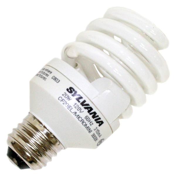 20 watt - 120 volt - Medium Screw (E26) Base - 2,700K - Warm White - 800 Series - Twist / Spiral | Sylvania Compact Fluorescent Light Bulb (Sylvania CF20EL/SPIRAL/827 26347)