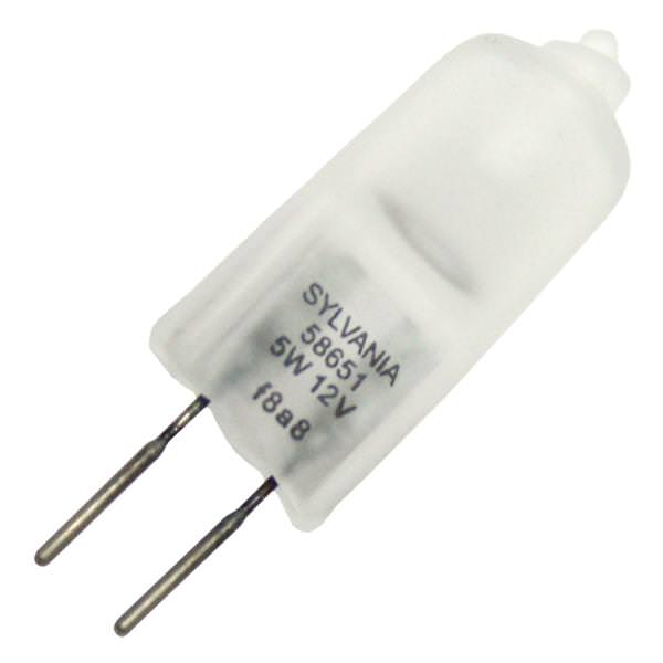5 watt - 12 volt - T3 - Sub-Miniature Bi-Pin (G4) Base - 3,000K - Natural White - Frosted - Quartz | Sylvania Halogen Incandescent Light Bulb (Sylvania 5T3Q/F 12V 58651)