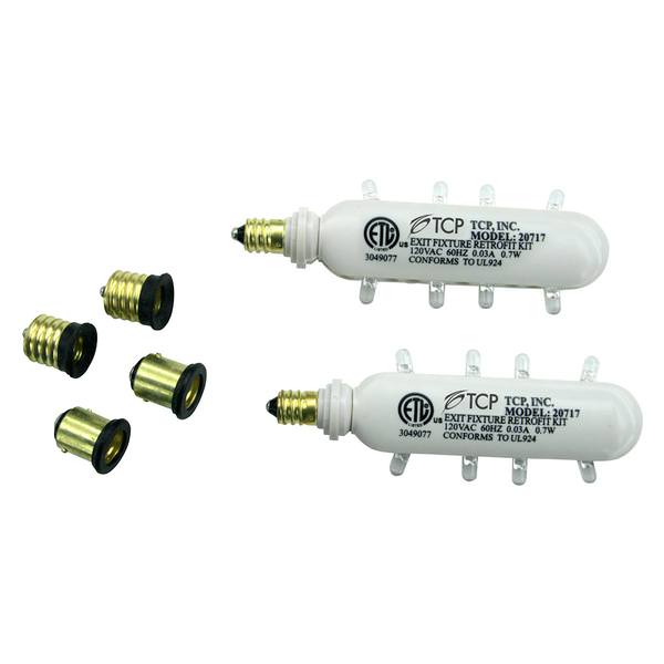 120 volt - Candelabra Base - Green - LED | TCP Exit Light Retrofit Kit with 4 Adaptors (TCP 20717 20730)