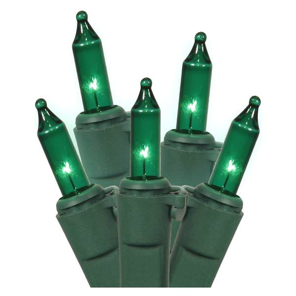 100 Light - 24.4' - Green Wire - Green - Miniature | Brite Star Christmas Light String Set (Brite Star 100 Lt STRING TO STRING LIGHT SET, GREEN, GREEN WIRE 37344)
