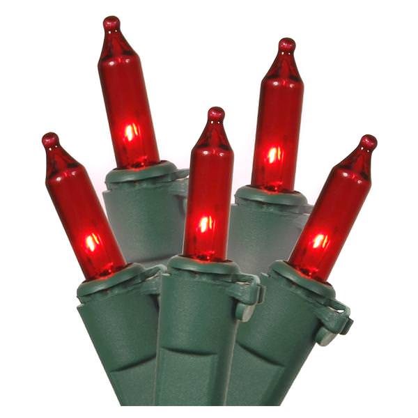 100 Light - 22.1' - Green Wire - Red - Miniature | Brite Star Christmas Light String Set (Brite Star 100 Lt STRING TO STRING LIGHT SET, RED, GREEN WIRE 37342)
