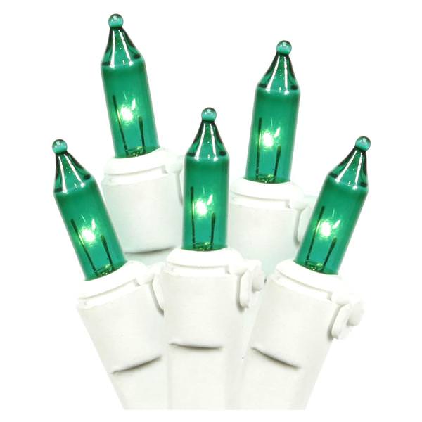 100 Light - 46' - White Wire - Green - In / Out - Miniature | Vickerman Christmas Light String Set (Vickerman MINIATURE SET 100LT GRN WW (W5W1004) 66554)